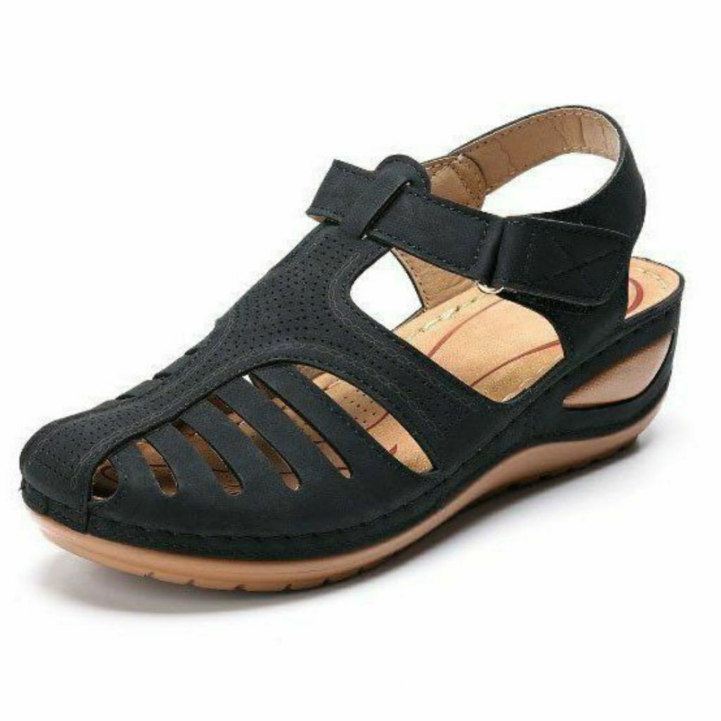 [NSOFT] Claude Sepatu Sandal Casual | Sandal Wanita Gaya Retro | Sandal Depan Tertutup | Sandal Velc