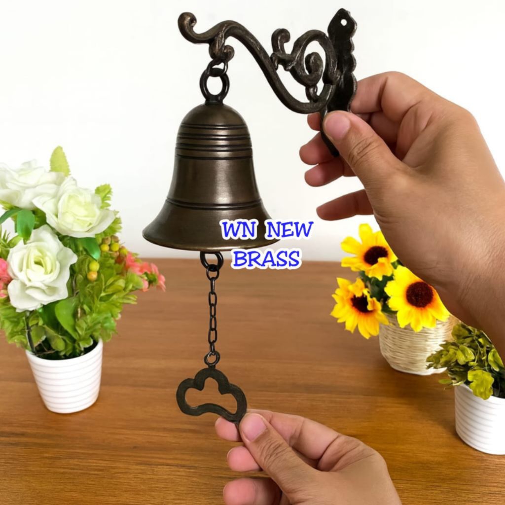 TERMURAH Bel Pintu Rumah Pagar Lonceng Kuningan Antik Motif Ukir 15 cm