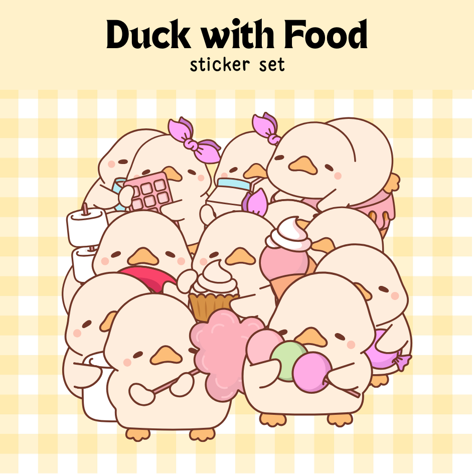

13 PCS STICKER SET DUCK WITH FOOD YELLOW AESTHETIC MINI STIKER