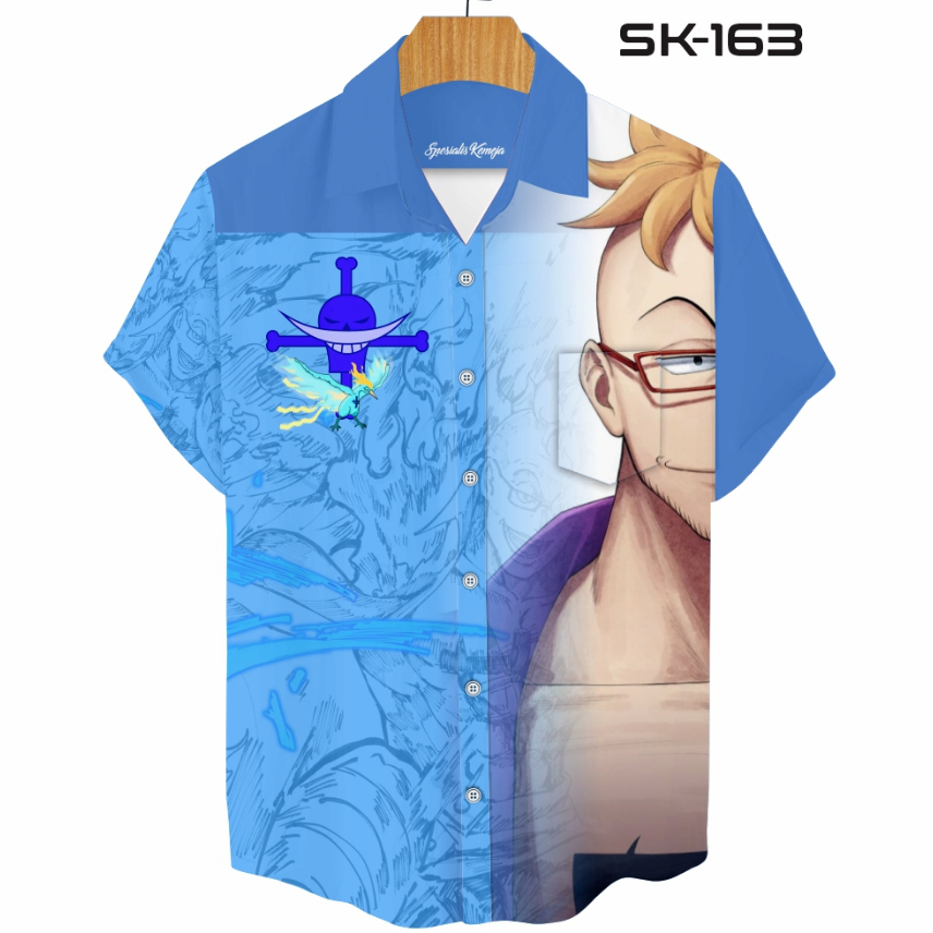 Kemeja Kasual Pria Series One Piece Marco The Phoenix Baju Anime Bajak Laut Shirohige Lengan Pendek 