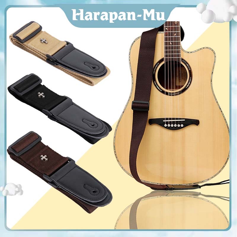 Strap Gitar Elektrik Adjustable / Strap Gitar Elektrik Bahan PU + Kapas + Kulit / Strap Gitar Akusti