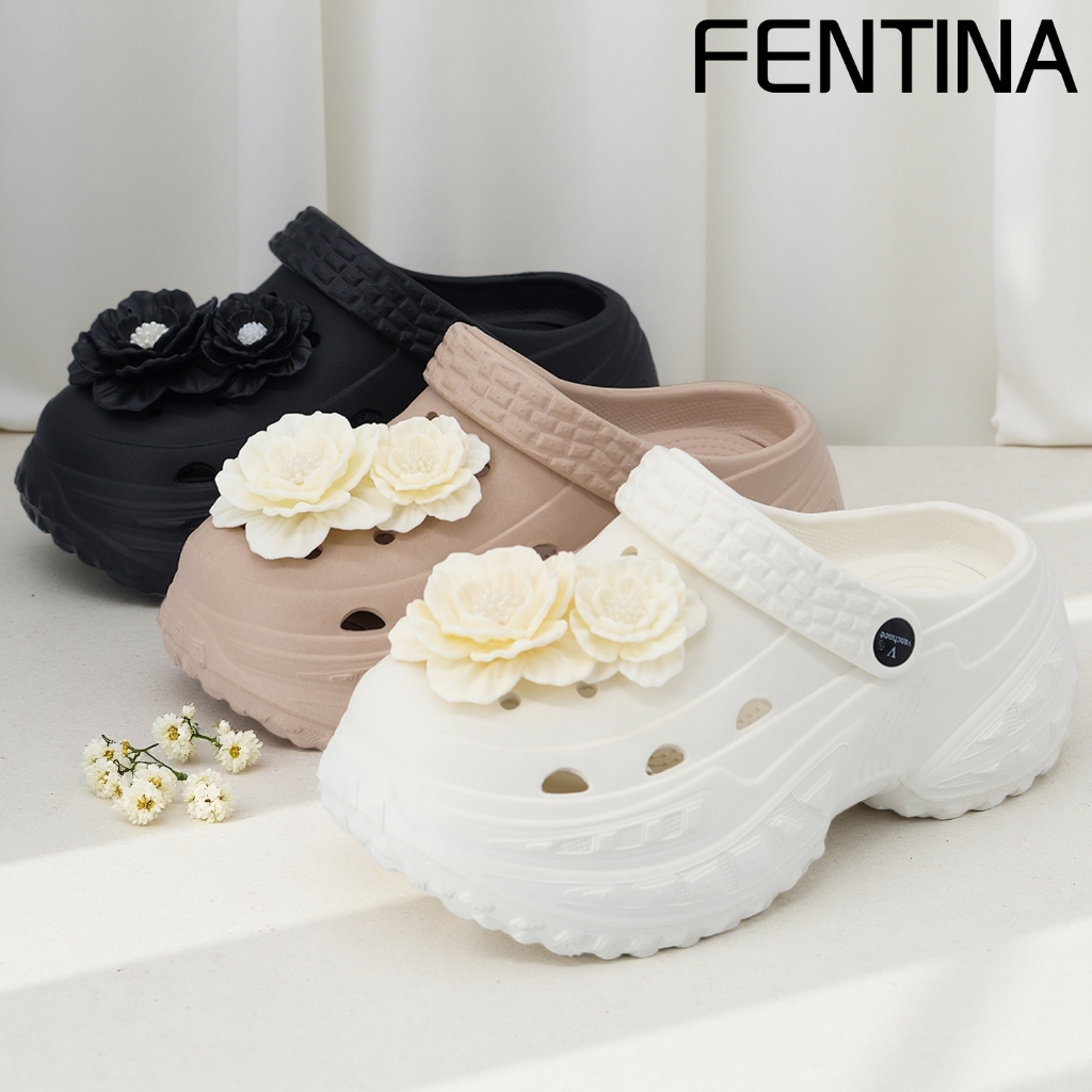 FENTINA Sandal Kodok Wanita Bunga Korea Sandal Baim Wanita Wedges Sandal Sepatu Wanita Kekinian