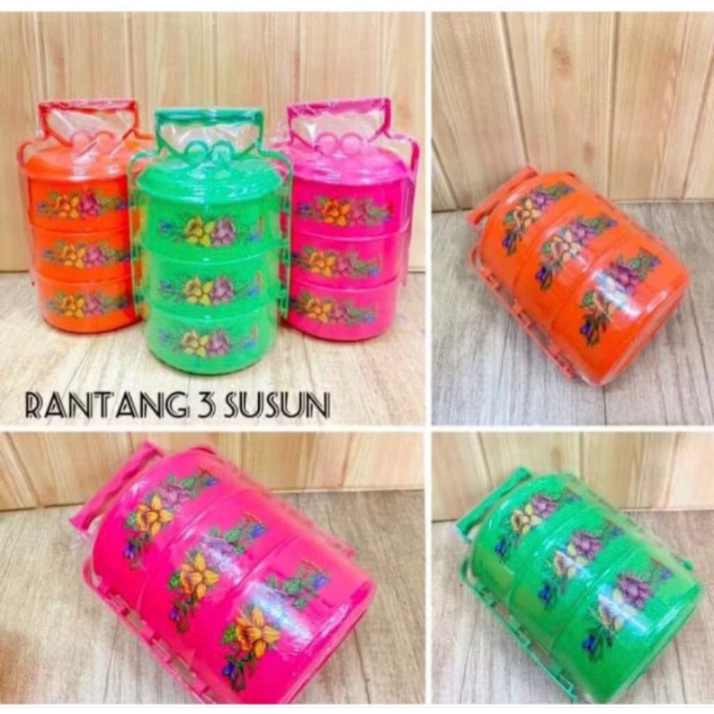 RANTANG PLASTIK 3 SUSUN / RANTANG SUSUN TEBAL MOTIF BUNGA