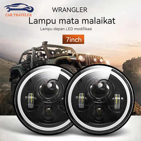 Lampu Utama Mobil 7 Inch Projie Plus 4 LED Dipimpin Lampu Depan Bulat Sepeda Motor Jeep Jimny Katana