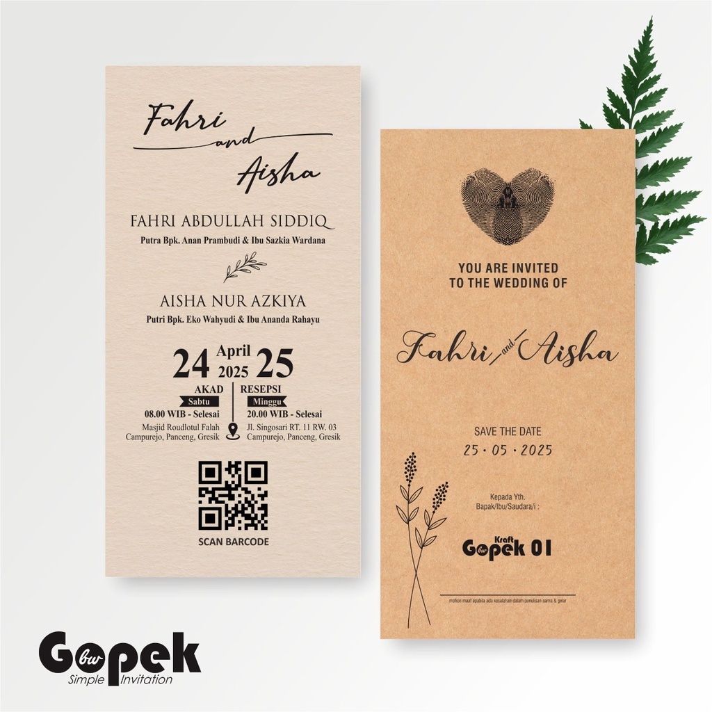Undangan Pernikahan Gopek Kraft Minimalis Murah - Undangan Nikah 1 Lembar Bolak Balik Custom