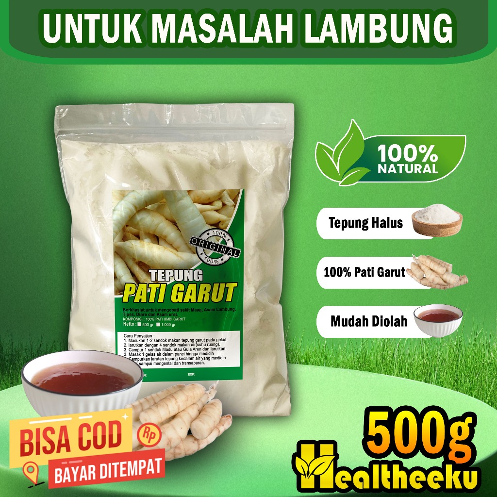 

Tepung Garut Premium 500 Gram/Pati Asam Lambung/Angkrik/Arrowroot/Irut