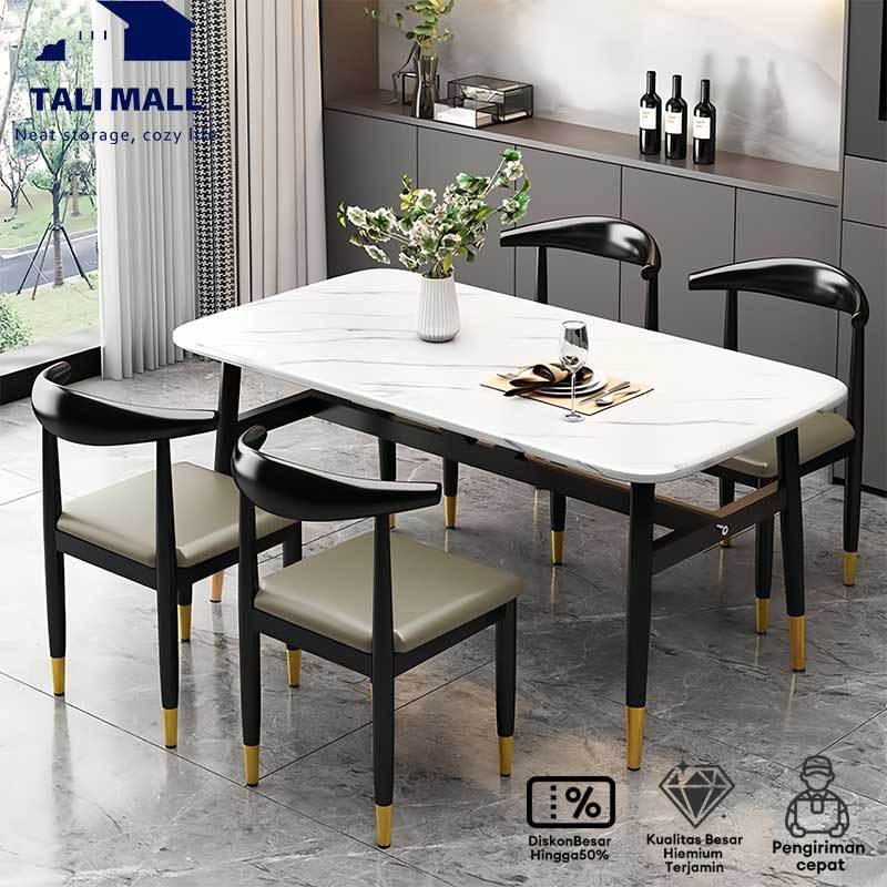 Meja makan marmer Meja makan putih Meja Makan Aesthetic Meja Makan Kayu Dengan Sticker Marmer