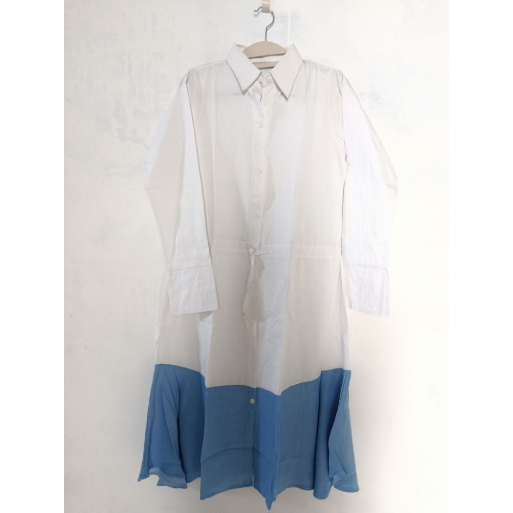 Preloved long tunik wanita katun putih MIDI dress