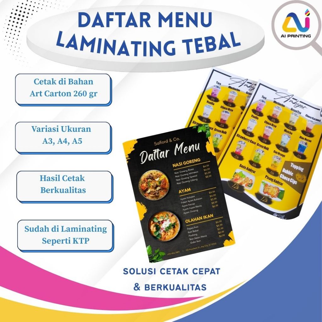 Cetak Menu Makanan & Minuman – Desain Custom, Bahan Berkualitas Bisa Reques desain (Menu Restoran Ca