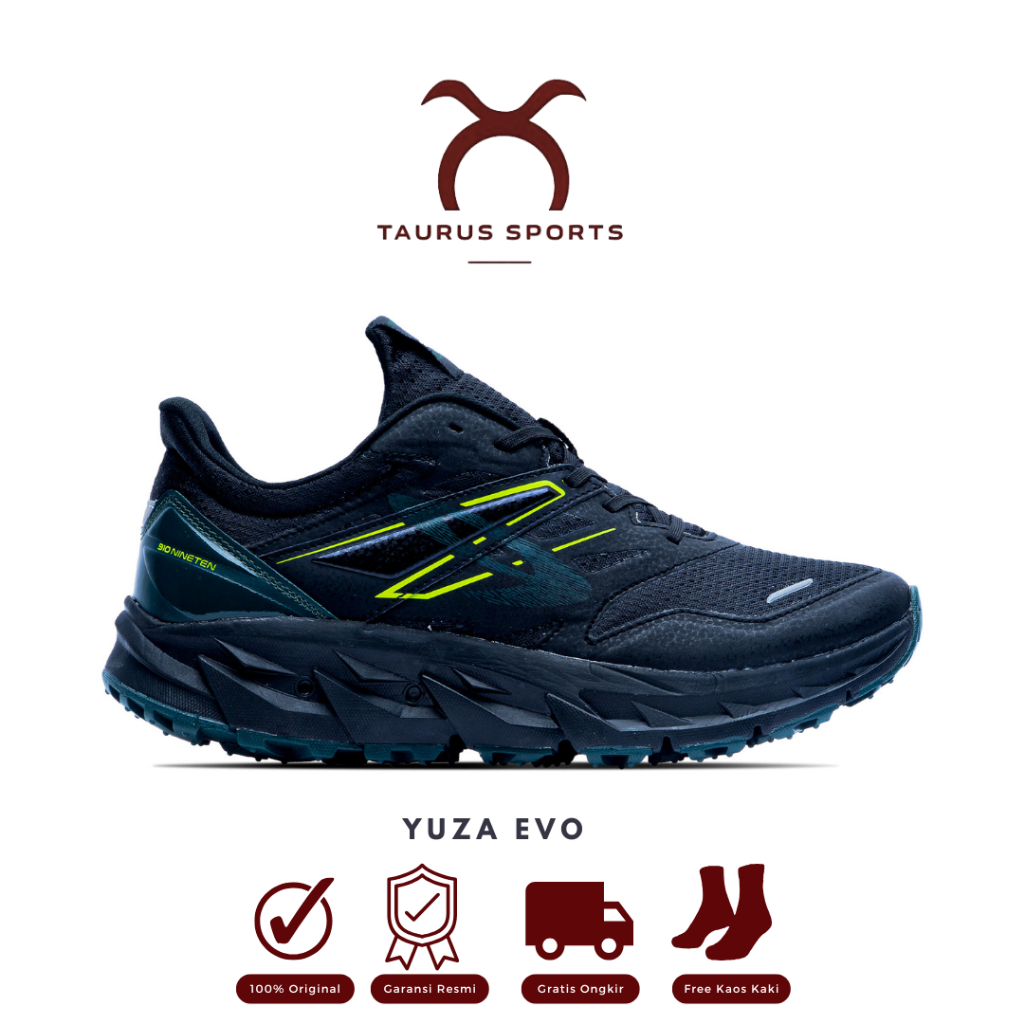 910 Nineten Sepatu Trail YUZA EVO - HITAM/HIJAU TUA/JINGGA