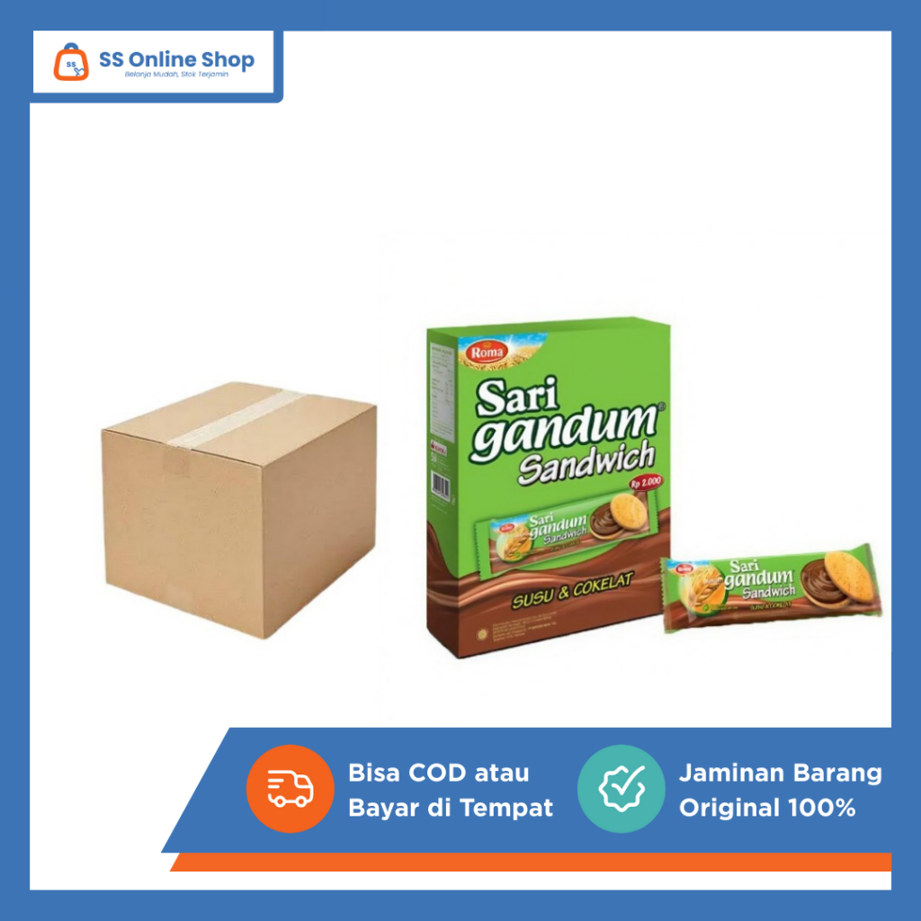 

Roma Sari Gandum Coklat – 1 Karton Isi 10 Box (1 Box 12 Pcs) | Biskuit Gandum Sandwich Rasa Cokelat Renyah Bergizi Camilan Sehat Praktis Enak Favorit Keluarga Snack Ringan Untuk Teman Minum Teh & Kopi