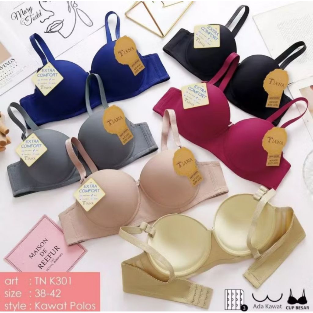 K301 Bra kawat cup B kancing 3 Bra push up ukuran 38.40.42