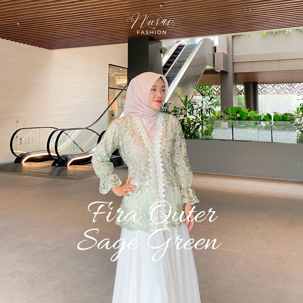 [NURAI] Fira Outer Sage Green - Atasan wanita kebaya modern outer brukat tile kondangan wisuda murah