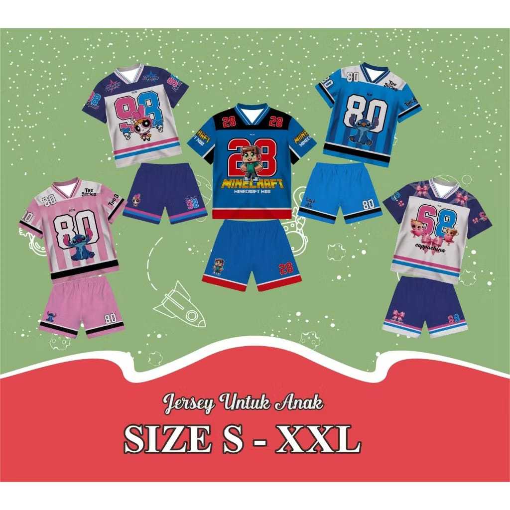 SATU SET Kaos Jersey Anak 2-10 Thn Jersey Oversized  Dryfit Jersey Rugby Baseball Retro Streetwears