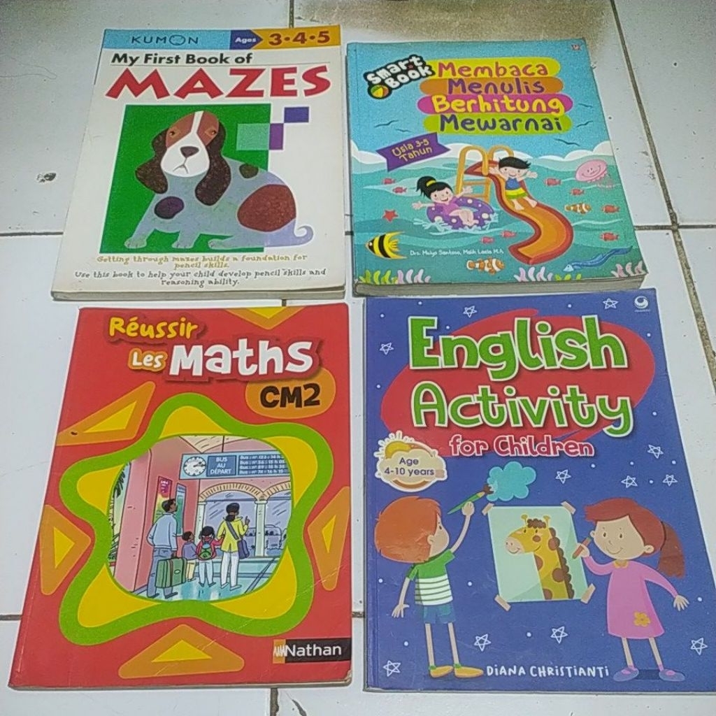 Ori A kumon my first book of Mazes / Smart book Membaca menulis berhitung mewarnai. / Reussir les Ma