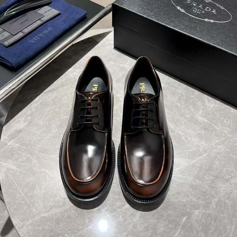 Prada high-end glossy casual shoes, imported cowhide shoes, formal leather shoes