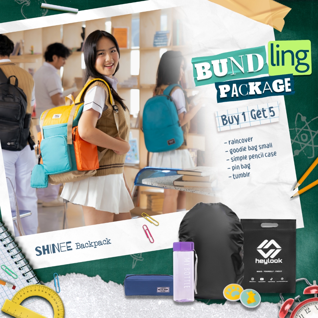 HEYLOOK -  (Paket Hemat Junior) Tas Ransel SHINEE Tas Backpack Punggung Wanita Cewek Tas Sekolah SD 