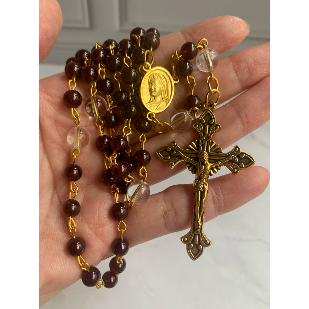 Star Purple Red Garnet Rosary Gold Necklace / Kalung Rosario