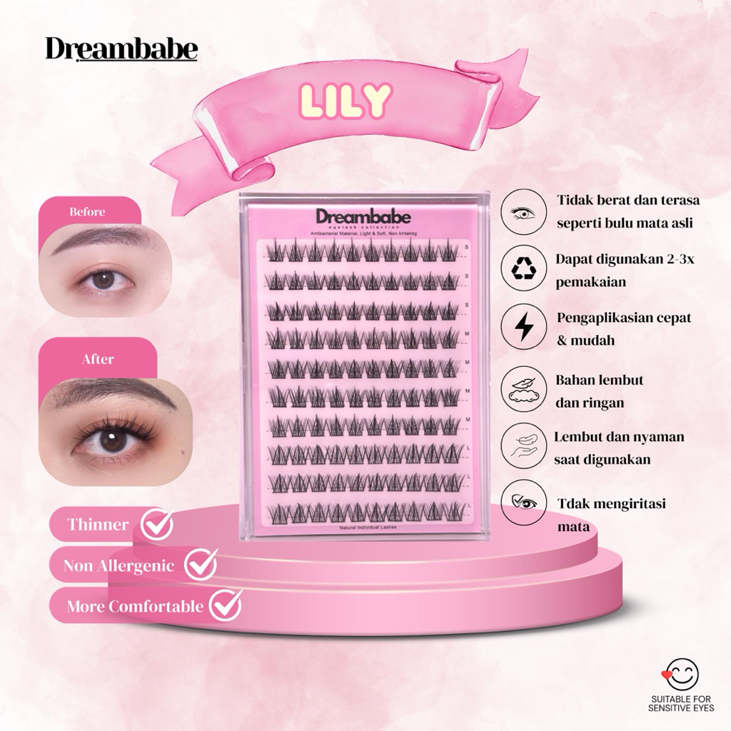 DREAMBABE - LILY Eyelash Extension, bulu mata palsu, bulu mata palsu tahan lama, bulu mata natural, 
