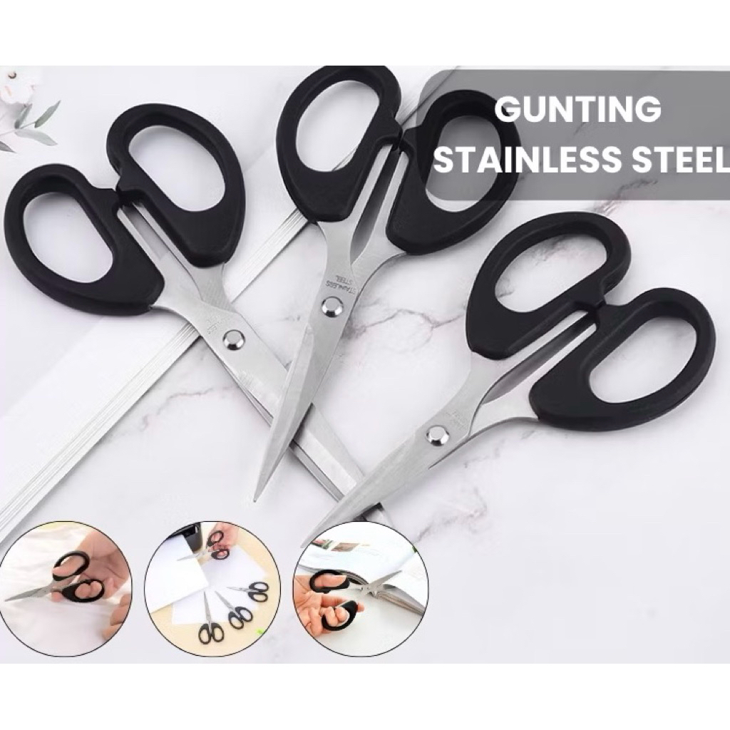 

Gunting Serbaguna Kertas Kain Plastik Dapur Daun Benang Emigo Besar Sedang Kecil Multifungsi Gagang Hitam Bahan Stainless SH P06