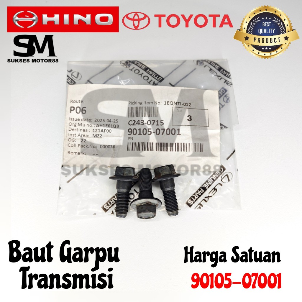 ( 90105-07001 ) Baut Garpu Transmisi Toyota Dyna 110 115 125 Hino Dutro 110 125 Original