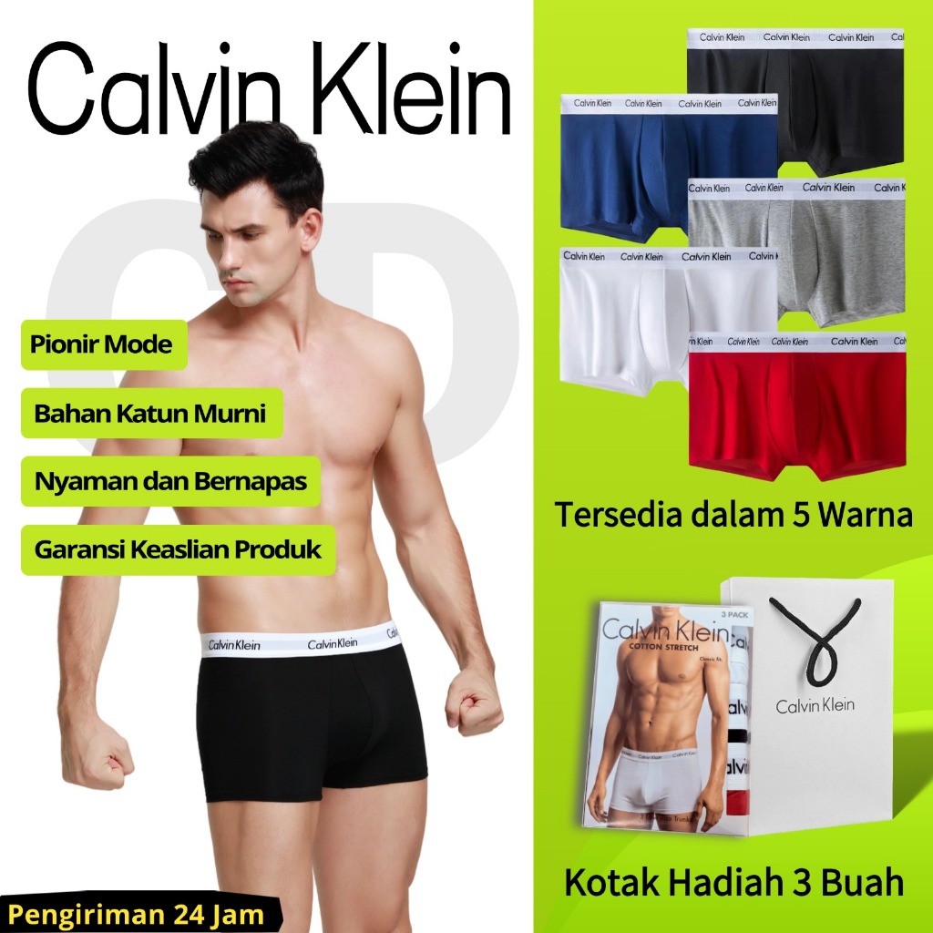 [Asli] Celana Dalam Pria Calvin Klein - Celana Boxer Katun Antibakteri dan Bernapas - Boxer Pendek