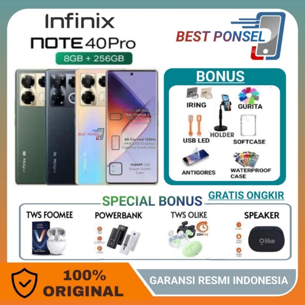 Infinix Note 40 Pro 5G Nfc 8GB + 256GB | Infinik Note 40 Pro 4G 8/256GB Garansi Resmi Infinix Indone