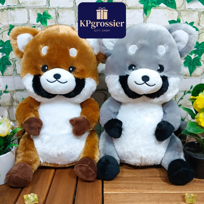 Boneka Red Panda Merah dan Rakun Raccoon Abu Lucu Halus 26 cm