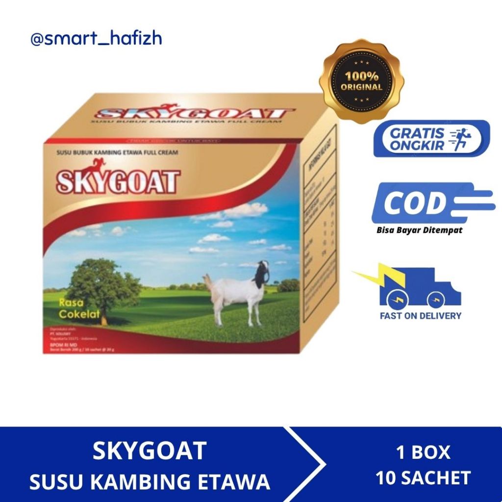 

SkyGoat - Susu Bubuk Kambing Etawa Rasa Cokelat Full Cream 1 Dus Isi 10 Sachet
