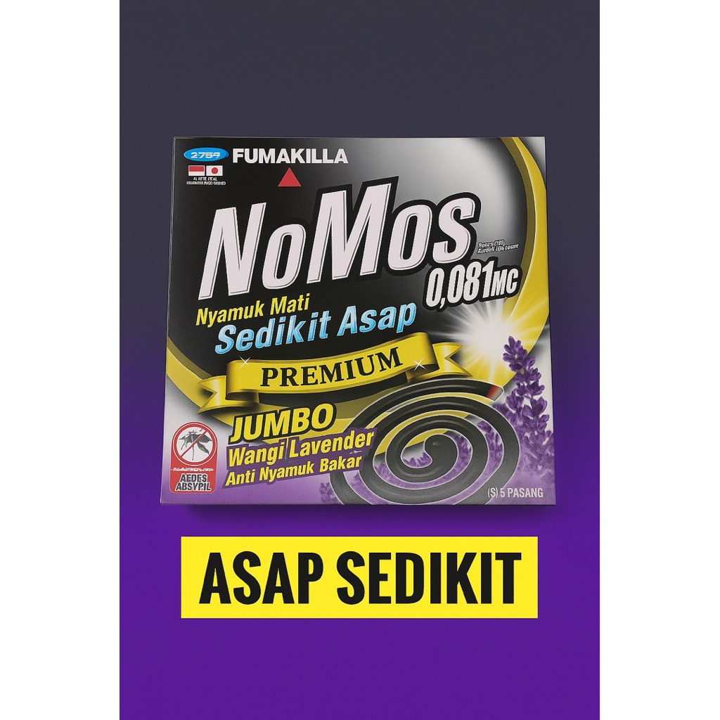 Fumakilla NoMos Premium Jumbo Lavender – Obat Nyamuk Bakar Sedikit Asap Isi 5 Pasang