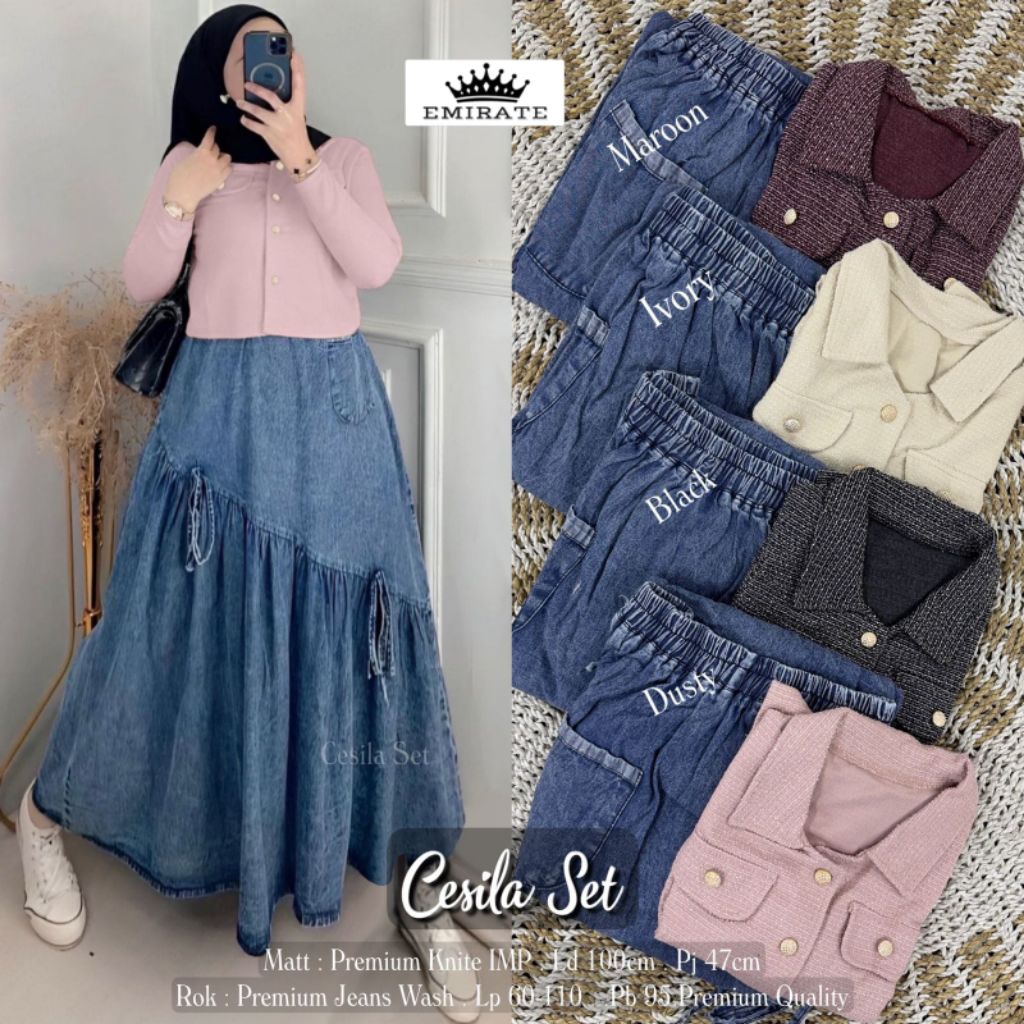 SET ROK JEANS MIX RAJUT • ONE SET JEANS MIX KNIT