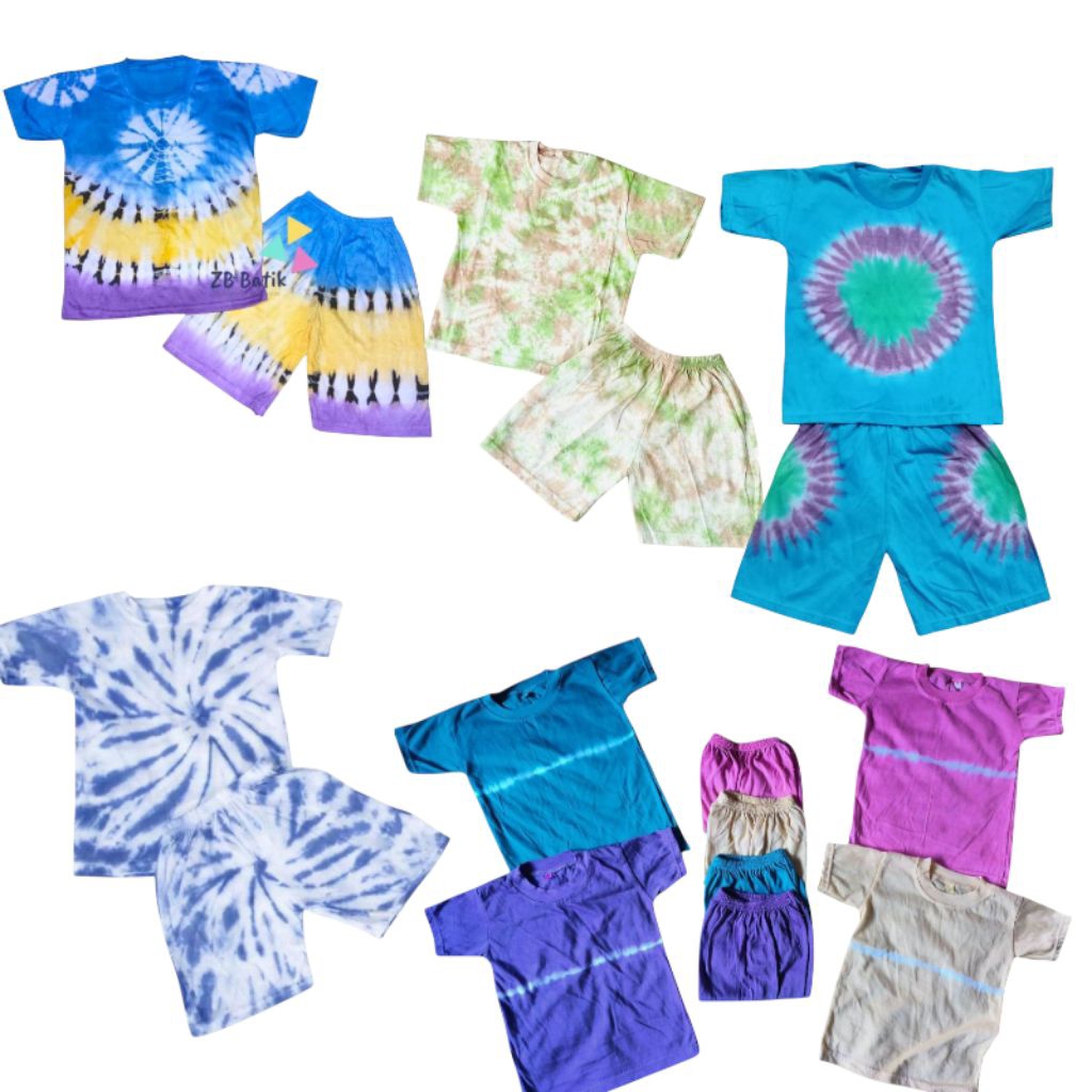 Setelan Anak Tie Dye Unisex T-Shirt Celana Usia 1-8 Tahun Baju Santai Kekinian Baju Anak Setelan
