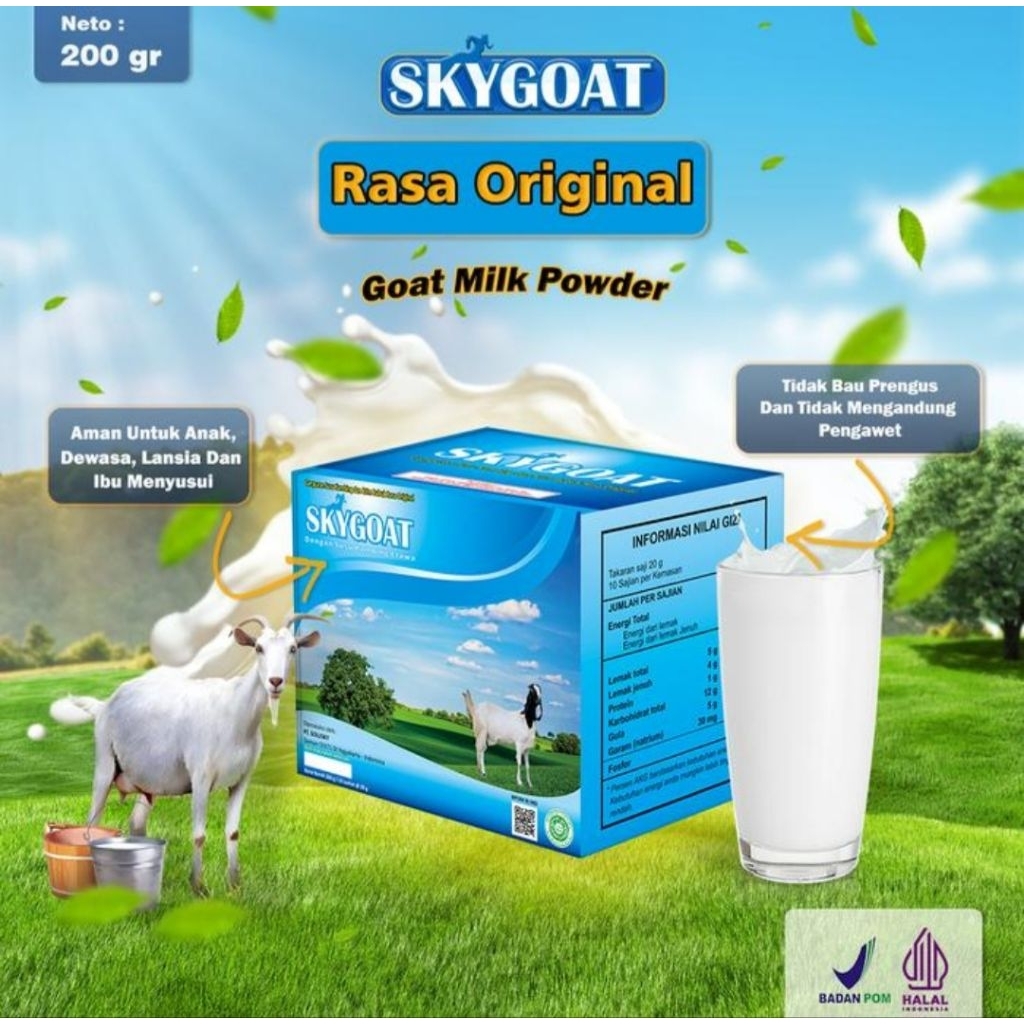

Skygoat Susu Kambing Etawa Bubuk Full Cream | SkyGoat Original 1 box isi 10 sachet SKYGOAT