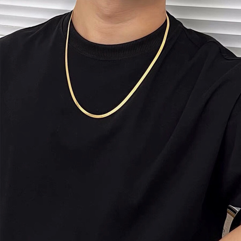 Kalung Titanium Pria Wanita Anti Karat Gold Kalung Titanium Pria Kalung Titanium Gepeng Kalung