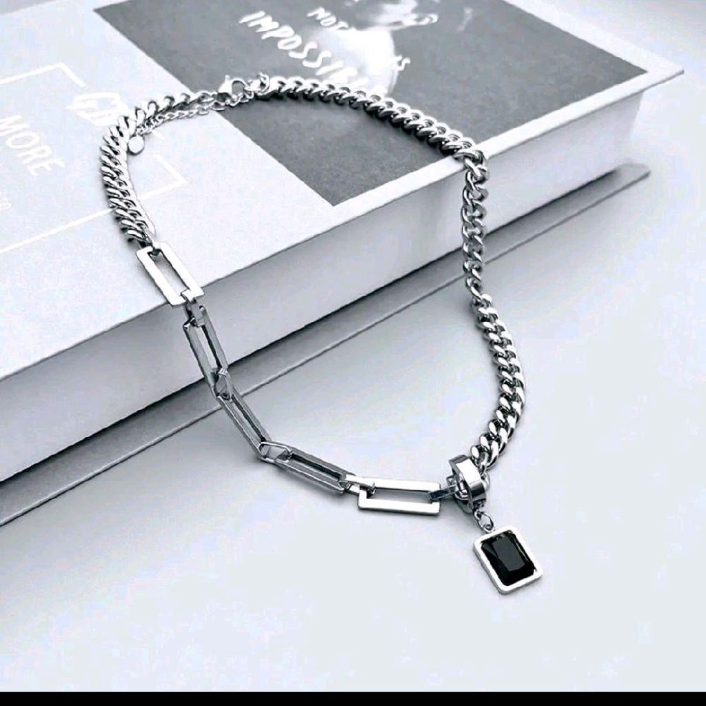 Kalung Titanium Double Layer Anti Karat Pria Wanita