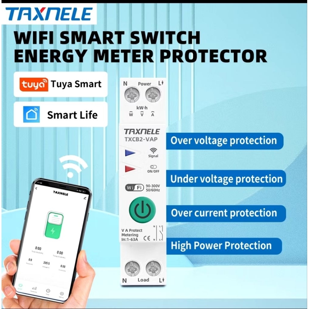 MCB Wifi Smart Switch  Saklar Jarak Jauh Pantau Daya Perlindungan Arus Tegangan Monitor Listrik