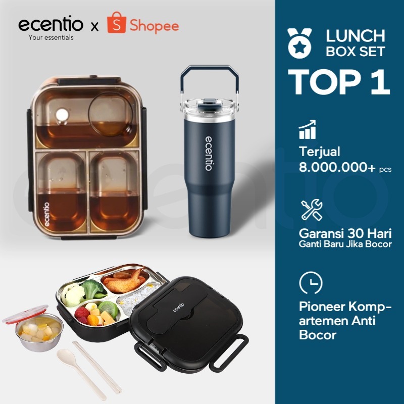 [Live Exclusive] ecentio lunch box tas set 3pcs lucu Disney lotso Kotak Makan anti tumpah 304 Stainl