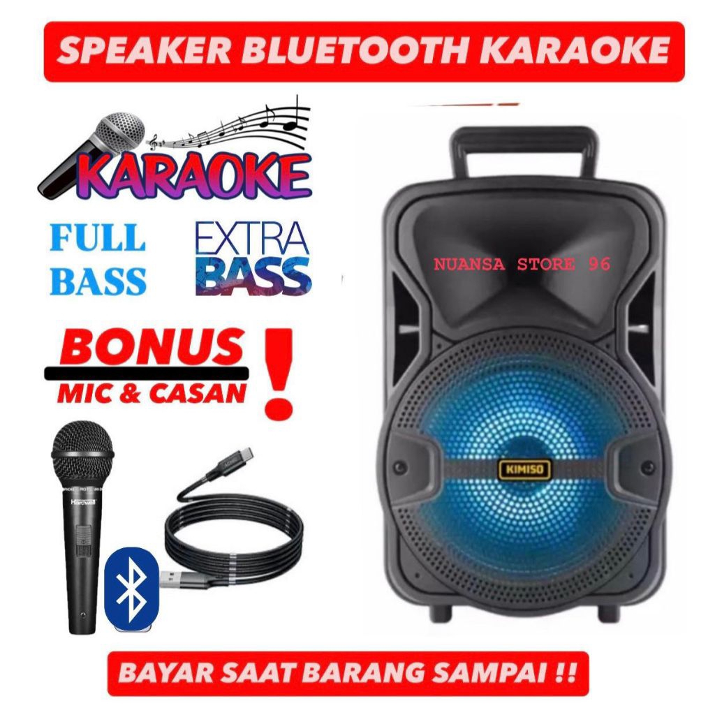 Speaker Bluetooth Karaoke Extra Bass Ukuran Jumbo Gratis Mic / Speaker Portable Mega Bass Terbaru