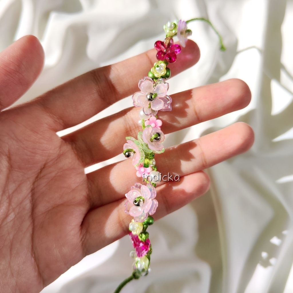 Gelang Tali Serut Trinity Floral Beads Bracelet Fairy Bracelets Aesthetic Unik Cantik Mewah untuk Ce