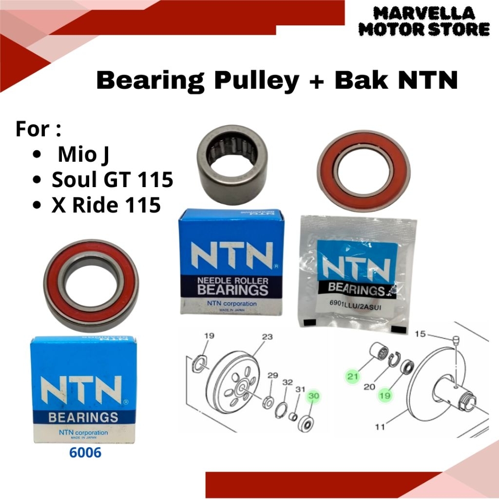 Laher Bearing Pulley Belakang & Bak CVT Full NTN Mio J Soul GT 115 X Ride 115
