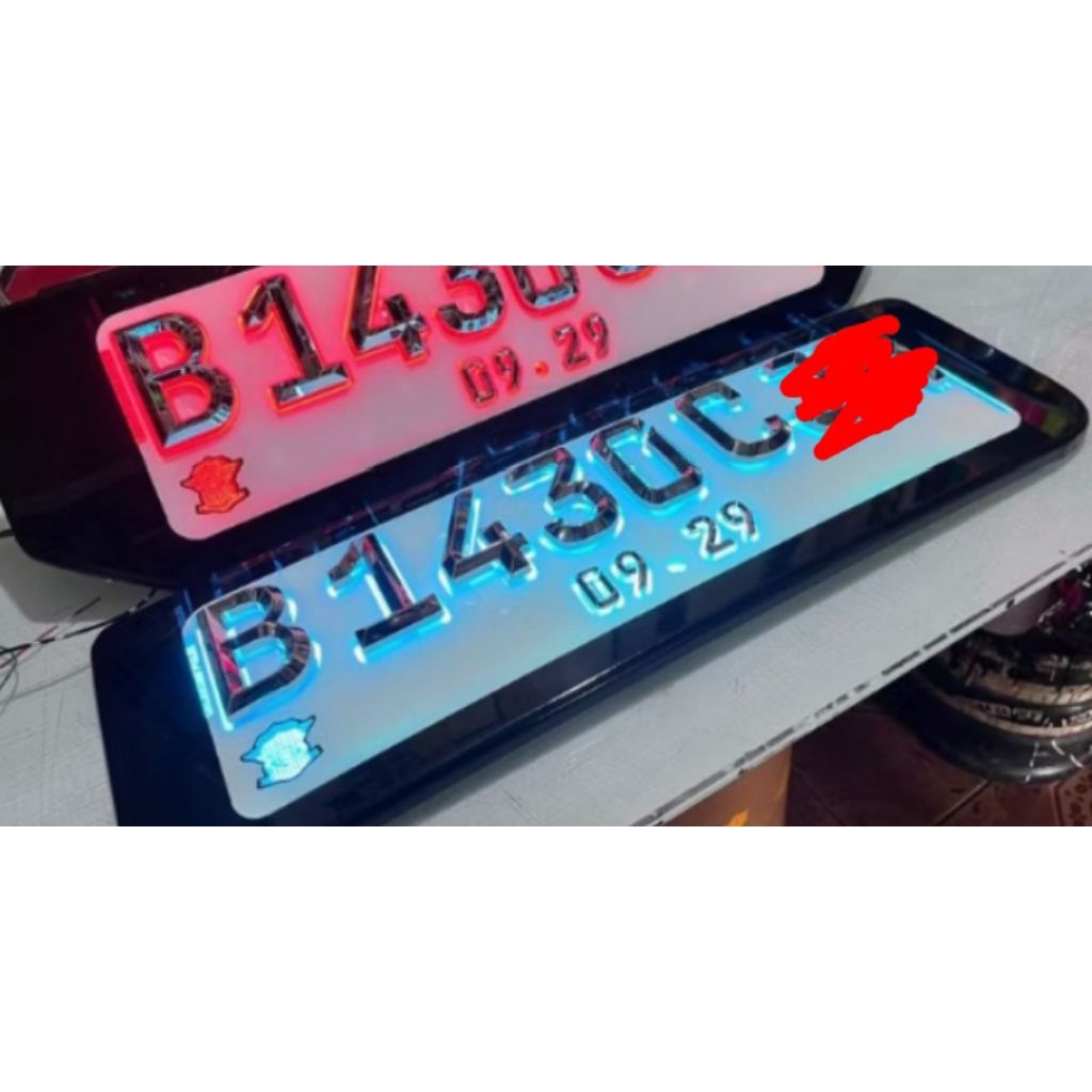 PLAT NOMOR MOBIl huruf timbul lampu led