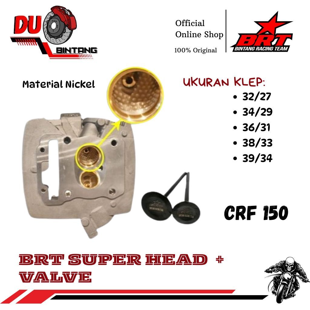 BRT Head Silinder Kop + Klep Nickel Bronze Papas Squish Set Porting CNC CRF 150 Verza New Megapro