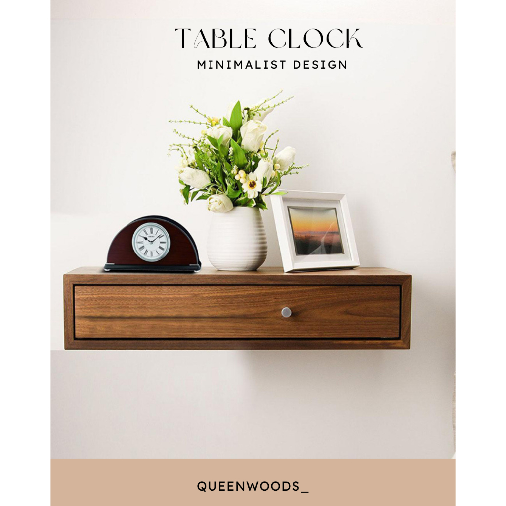 Table Clock Konsul Dinding Nakas Gantung Meja Jam Serbaguna 1 Laci Minimalis modern Kayu Jati