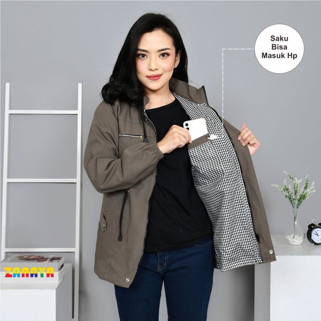 Jaket wanita parka Abu Abu Big Size Cocok Untuk Musim Dingin
