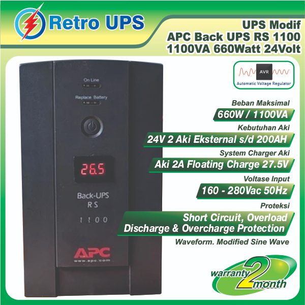 UPS Modif Modifikasi Aki Mobil APC Back UPS RS 1100VA 660Watt 24Volt