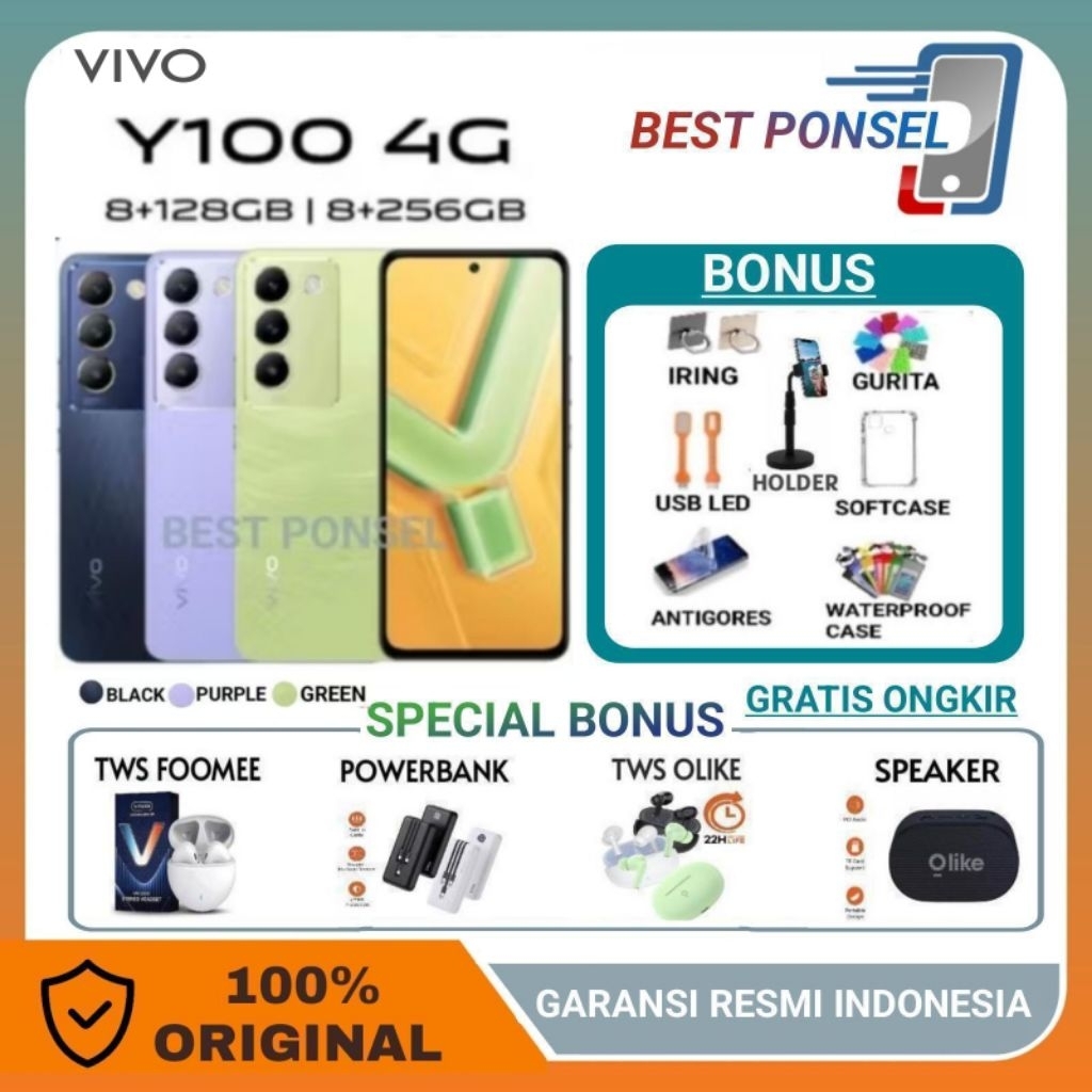 VIVO Y100 4G RAM 8/256GB | VIVO Y100 4G RAM 8/128 GB GARANSI RESMI VIVO INDONESIA