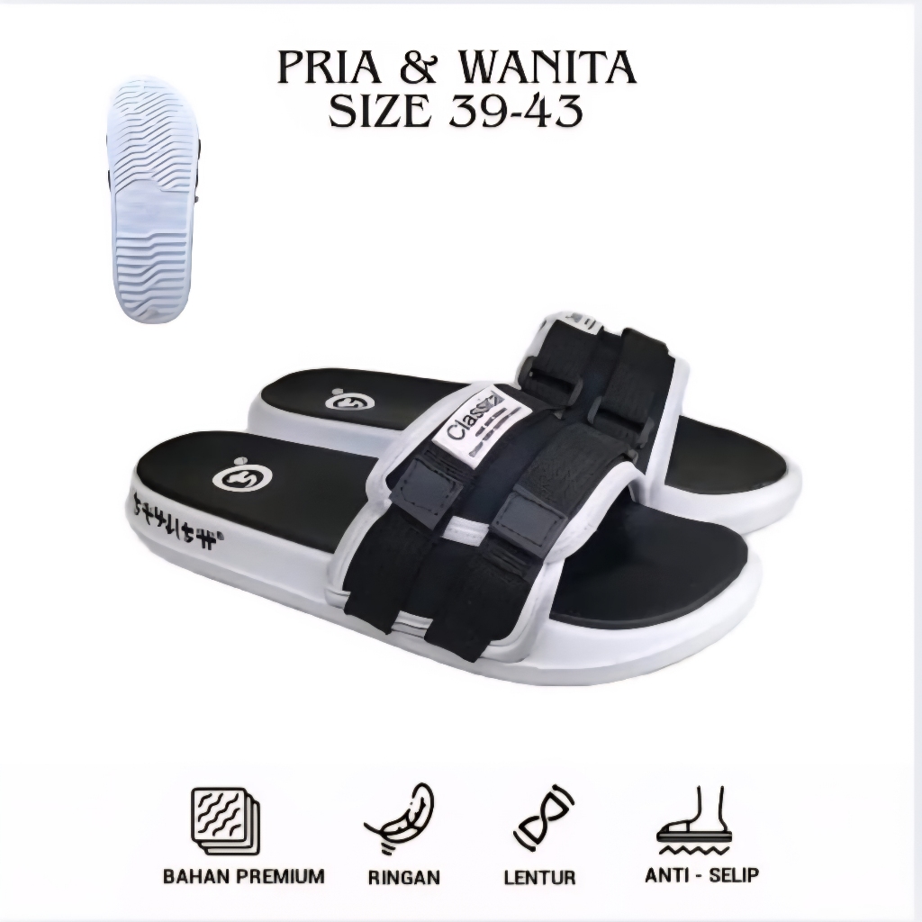 Agnia - Cl List Distro - Sol White - Sandal Slop | Sandal slide | Sandal pria Wanita | Sandal Unisex