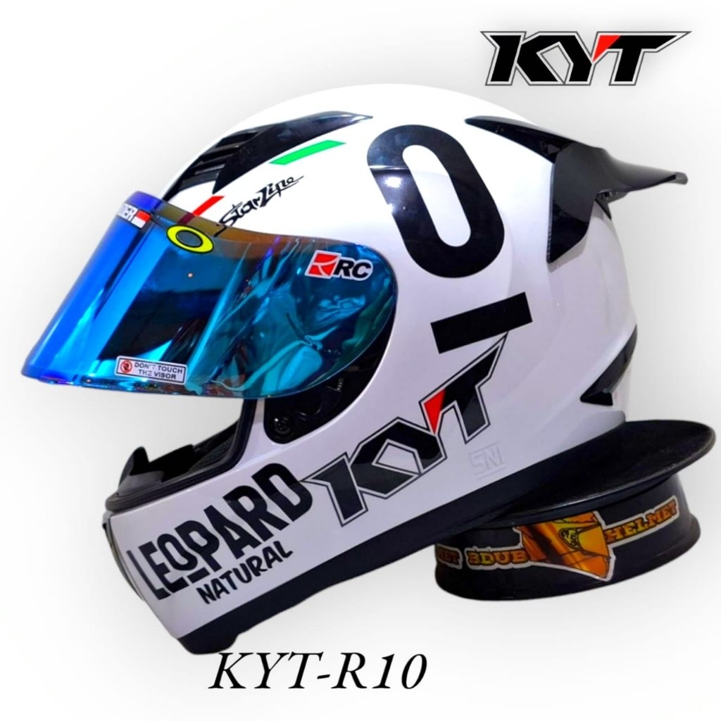 Helm KYT R10 white Leopard paket ganteng original KYT