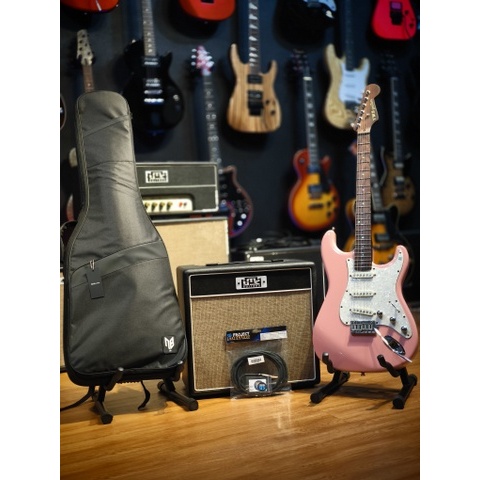 Bundling Paket Complete Guitar Electric YMS STR SE Shell Pink Neck Rosewood