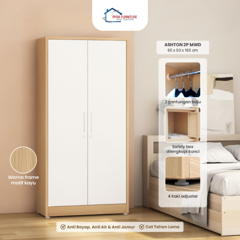 PIRA - ASHTON 2P MWD LEMARI PAKAIAN BESI 2 PINTU/LEMARI PAKAIAN BESI MINIMALIS MOTIF KAYU